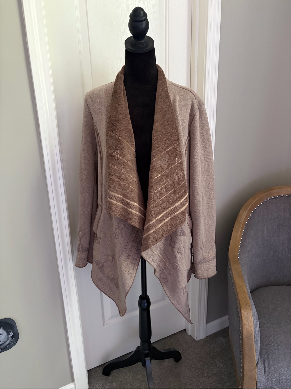 Open-Front Draped Knit Cardigan Sweater - Taupe